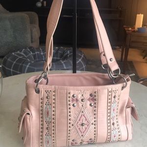 Montana West Concealed Carry Embroidered Southwest Shoulder Bag Purse Pink